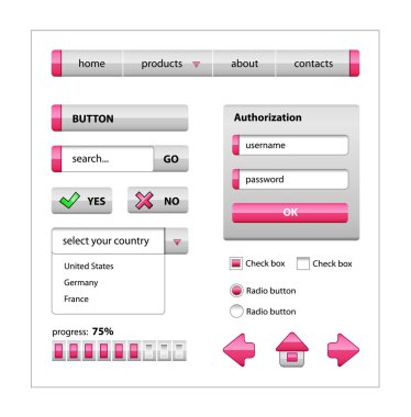 Pink elements of web interface clipart