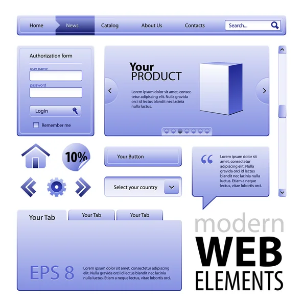 Elementos de design do site azul — Vetor de Stock