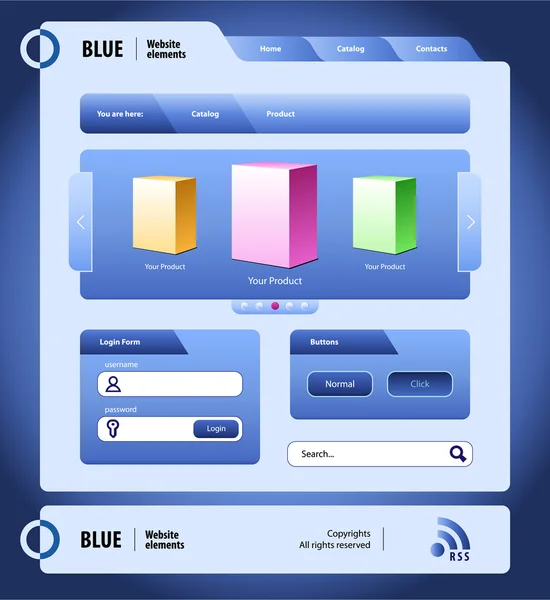 ブルーのウェブサイトのデザイン要素 — ストックベクタ