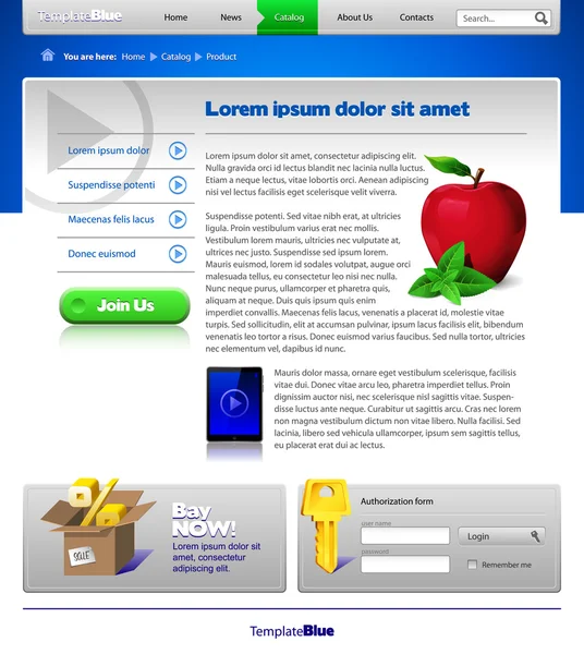 Blauwe website sjabloon — Stockvector