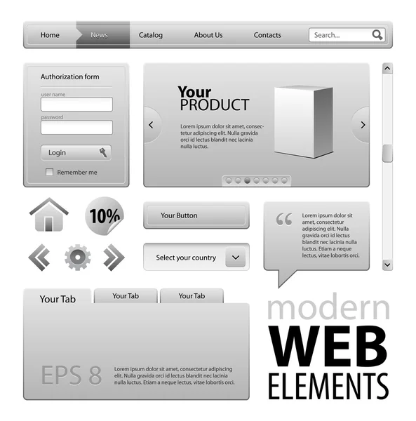 Éléments de conception de site Web gris — Image vectorielle