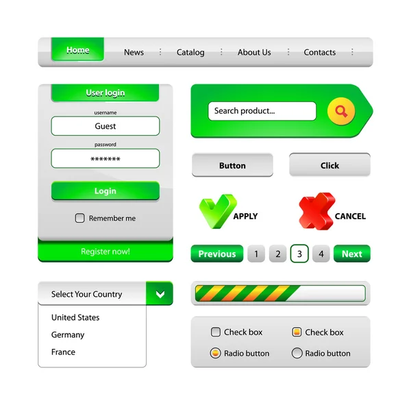 Elementos verdes del diseño del sitio web — Vector de stock