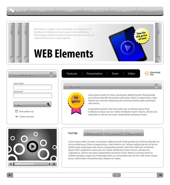 Éléments de conception de site Web Gris — Image vectorielle