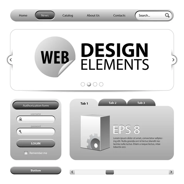 Esquina redonda Elementos de diseño web Gris grafito — Vector de stock