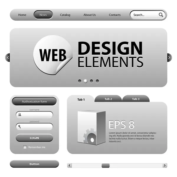 Round Corner Web Design Elementi Grigio grafite — Vettoriale Stock