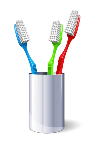 Три зубні щітки в склі — стоковий вектор
