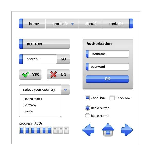 Éléments bleus de l'interface web — Image vectorielle