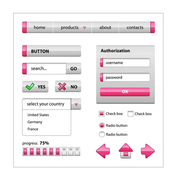 Różowy elementy interfejsu sieci web — Wektor stockowy