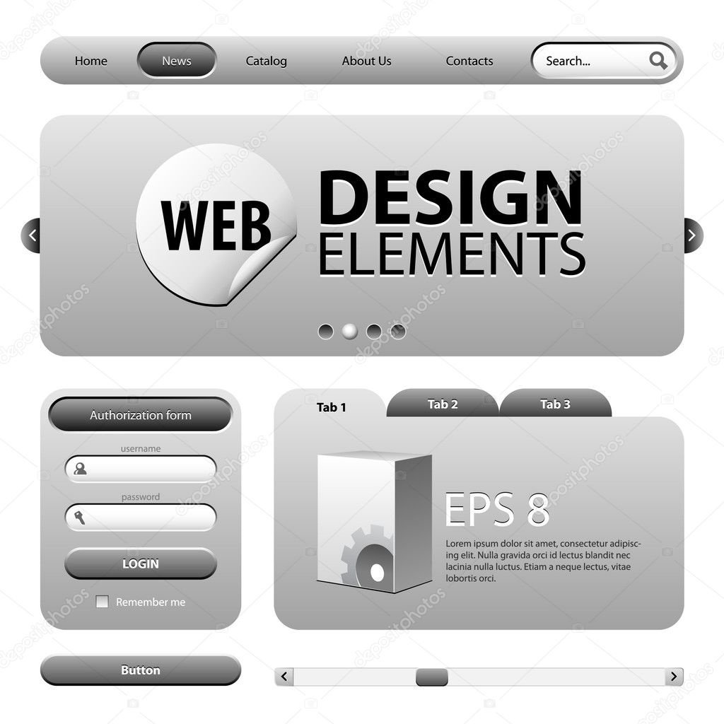 Round Corner Web Design Elements Graphite Gray