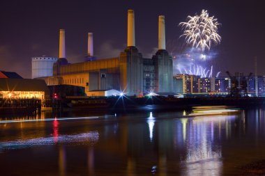 Battersea Power Station and Fireworks clipart