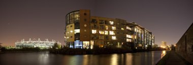 London Olympic Stadium Panoramic over the River Lea clipart