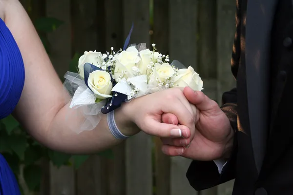 Holding Hand With Wrist Corsage — Stock Photo, Image