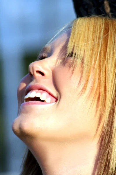 Laughing Blond Looking Up — Stock Photo, Image