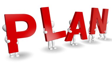 3D humans forming red PLAN word clipart