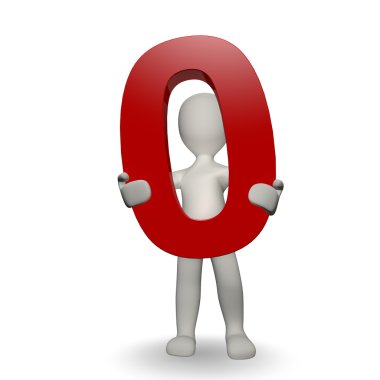 3D Human charcter holding number zero clipart