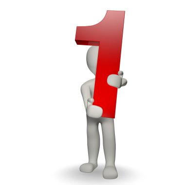 3D Human charcter holding number one clipart