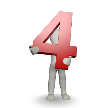 3D Human charcter holding number four clipart