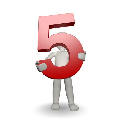 3D Human charcter holding number five clipart