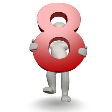 3D Human charcter holding number eight clipart