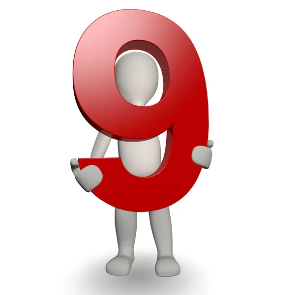 3D Human charcter holding number nine — Stock Photo, Image