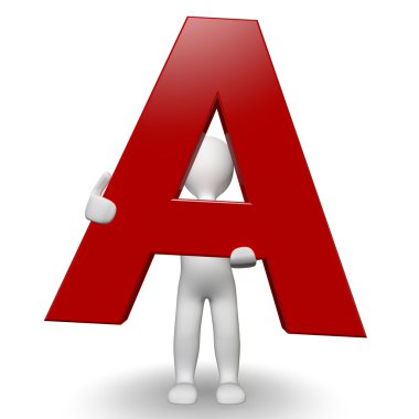 3D Human charcter holding red letter A clipart