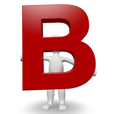 3D Human charcter holding red letter B clipart