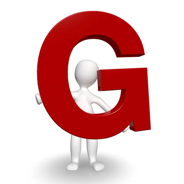 3D Human charcter holding red letter G — Stock Photo, Image