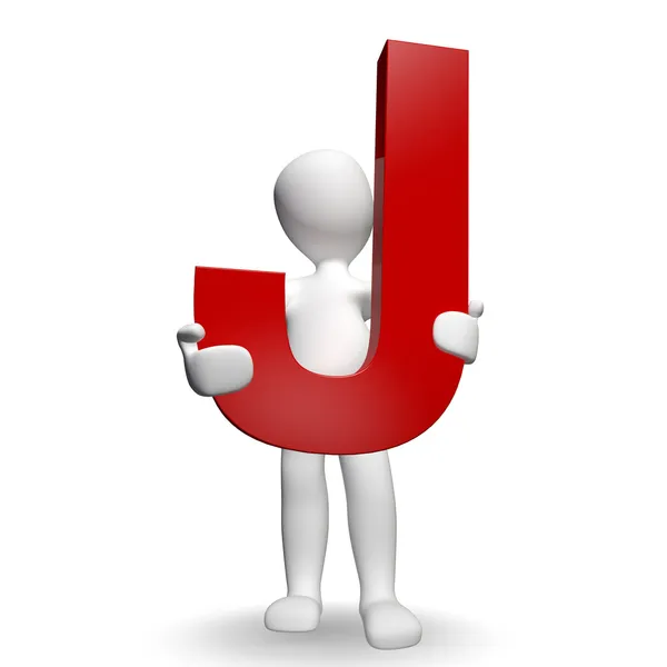 Carricho humano 3D segurando letra vermelha J — Fotografia de Stock