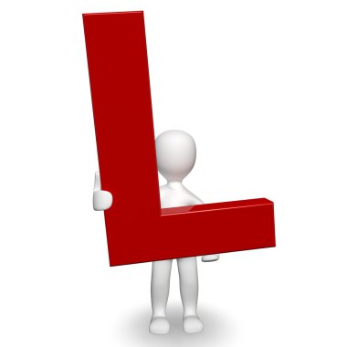 3D Human charcter holding red letter L clipart