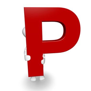 3D Human charcter holding red letter P clipart