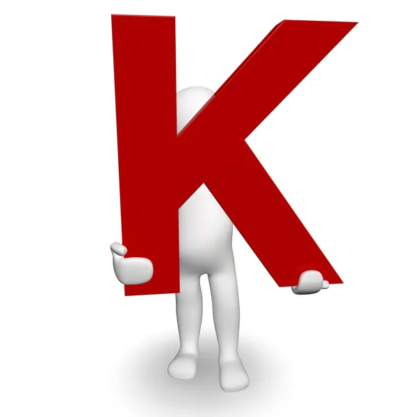 Charcter humano 3D sosteniendo la letra roja K —  Fotos de Stock