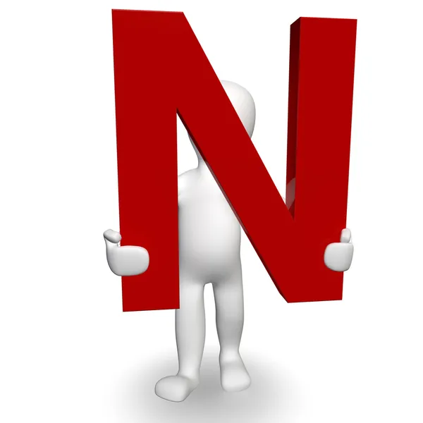 赤文字 n を保持している人間の 3 d の文字 — ストック写真