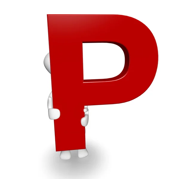 Трехмерный персонаж человека с красной буквой P — стоковое фото