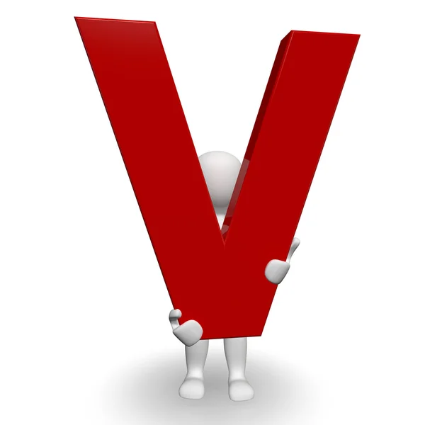 Charcter humano 3D sosteniendo la letra roja V — Foto de Stock