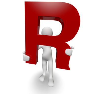 3D Human charcter holding red letter R clipart