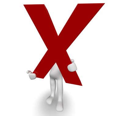 3D Human charcter holding red letter X clipart