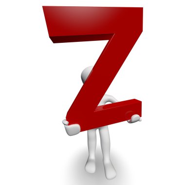 3D Human charcter holding red letter Z clipart