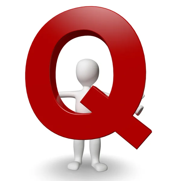 3D Human charcter holding red letter Q — Stock Photo, Image