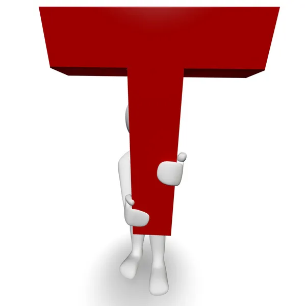 Carricho humano 3D segurando letra vermelha T — Fotografia de Stock