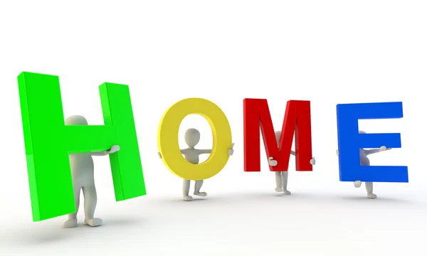 3D humanos formando colorido HOME palabra — Foto de Stock