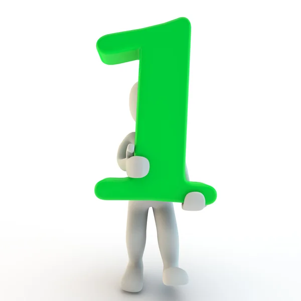 3D Charcter humano sosteniendo verde número uno — Foto de Stock