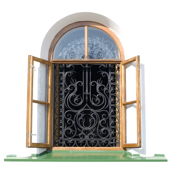 Open window with decorative grille — Stock Photo, Image