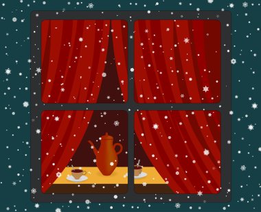 Snowfall and window clipart