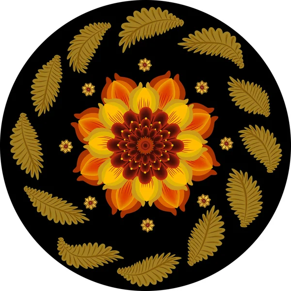 Ronde ornament met grote oranje bloem — Stockvector