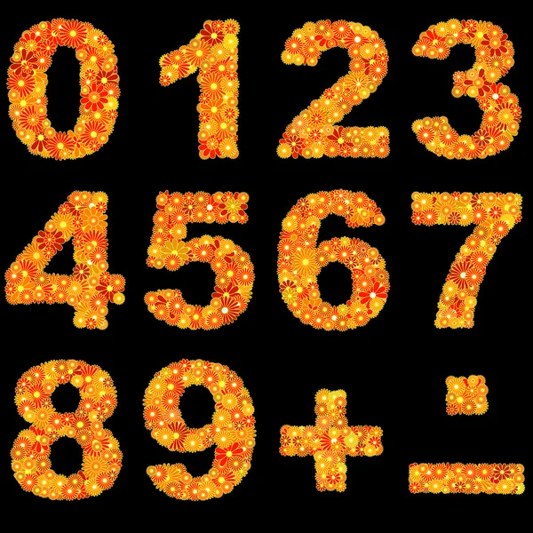 Digits made of red and yellow flowers — Stock Vector