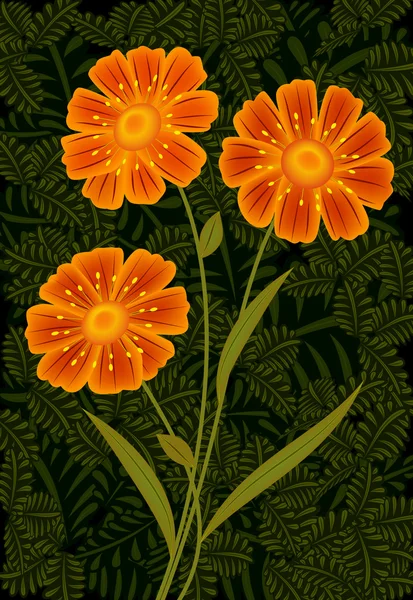 Three orange flowers — Stock Vector