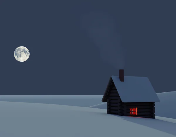 小さな家と冬の風景 — ストック写真