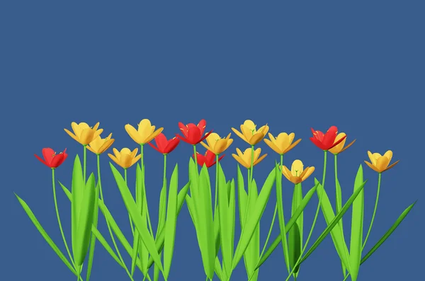 Red and yellow flowers isolated on blue — Stock Photo, Image
