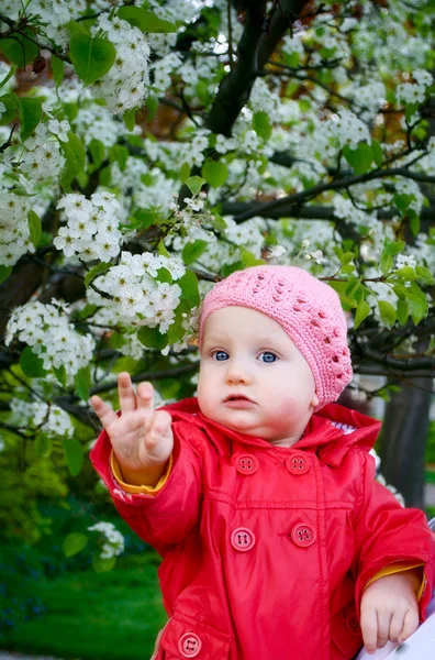 A cute baby girl in spring — Stock Photo, Image