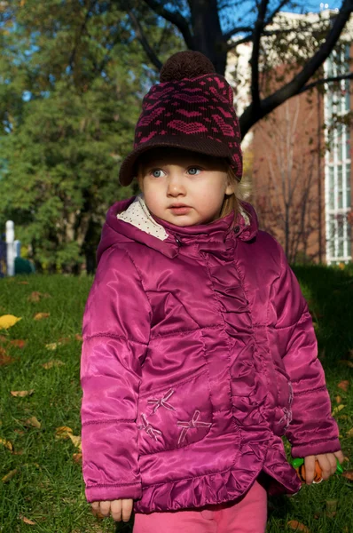 A baby girl in warm outfit — Stock Photo, Image